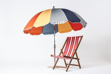 a chair with an umbrella on it and a chair underneath it.  generative ai