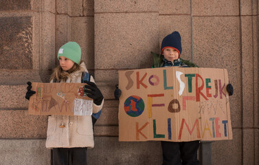 children striking from school for climate change in Stockholm.