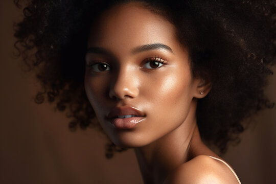 AI Generative. African american girl with clean healthy skin, Generative AI