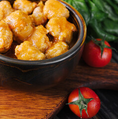 Homemade chicken meatballs in tomato sauce
