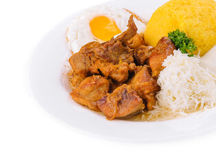 palenta with meat, goat cheese and egg