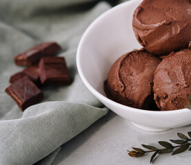 Chocolate coffee ice cream ball in a bowl
