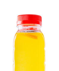 Plastic bottle of organic fresh orange juice