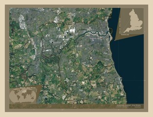 Sunderland, England - Great Britain. High-res satellite. Labelled points of cities