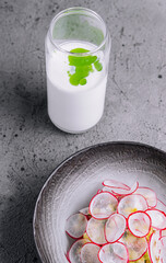 Okroshka with beef in the restaurant