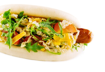 Healthy and tasty hot-dog with big grilled sausage