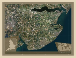 Tendring, England - Great Britain. High-res satellite. Labelled points of cities