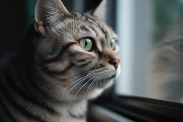  a cat looking out of a window at another cat outside.  generative ai