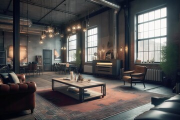 interior decorated in industrial style, generative ai