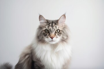  a long haired gray and white cat with a serious look on its face.  generative ai