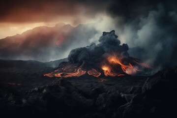 a volcano with lava and lava flowing out of it's sides.  generative ai
