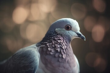  a close up of a pigeon with blurry background and boke.  generative ai