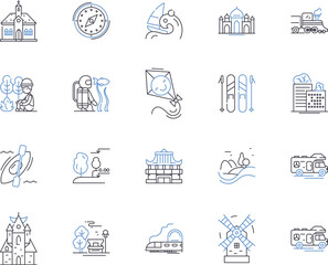 Wellness tourism outline icons collection. Wellness, Tourism, Health, Vacation, Retreat, Relaxation, Adventure vector and illustration concept set. Escape, Yoga, Fitness linear signs