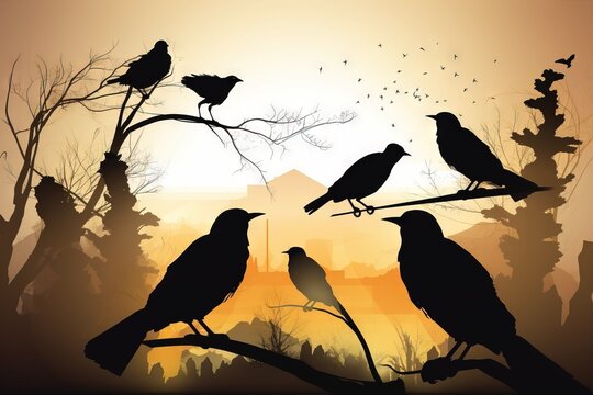  a group of birds sitting on top of a tree branch.  generative ai