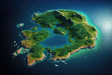 Fototapeta na wymiar aerial view of a tropical island in the ocean or sea. Generative AI