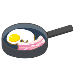 フライパンで焼くベーコンエッグ