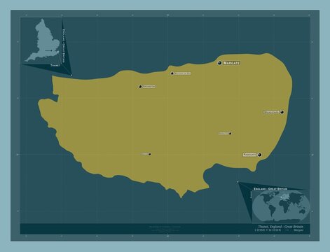 Thanet, England - Great Britain. Solid. Labelled points of cities