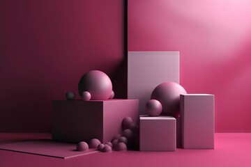  a group of balls and cubes on a pink surface.  generative ai