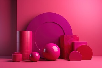  a group of pink objects sitting on top of a pink floor.  generative ai