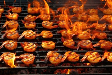 Cooked entire tiger prawns. Generative AI