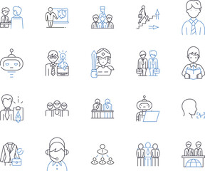 Obraz na płótnie Canvas Career management outline icons collection. Career, Management, Planning, Goals, Opportunities, Growth, Advancement vector and illustration concept set. Education, Networking, Skills linear signs