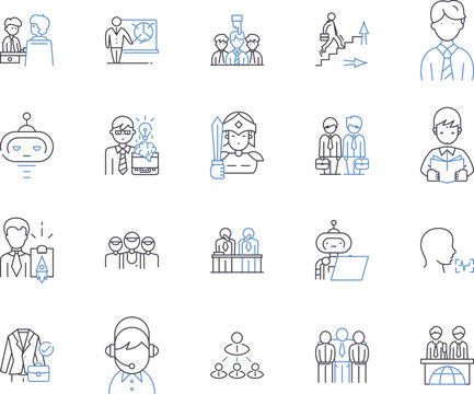 Career management outline icons collection. Career, Management, Planning, Goals, Opportunities, Growth, Advancement vector and illustration concept set. Education, Networking, Skills linear signs