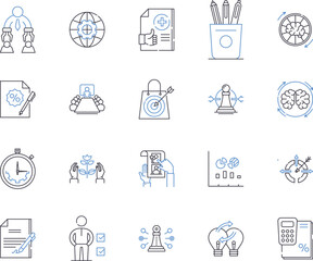 FinTech outline icons collection. Fintech, Payments, Banking, Security, Blockchain, Mobile, AI vector and illustration concept set. BigData, PersonalFinance, Cybersecurity linear signs