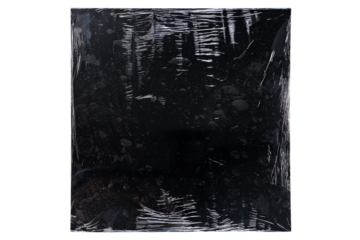 Black vinyl record cover wrapped in plastic