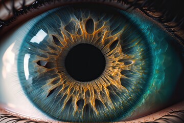 macro shot of an eye, a close up of a human eye, the eyelashes, and the pupil. Generative AI