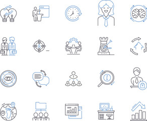 Board of Directors outline icons collection. Board, Directors, Trustees, Committee, Council, Panel, Oversight vector and illustration concept set. Conglomerate, Corporate, Executives linear signs - obrazy, fototapety, plakaty