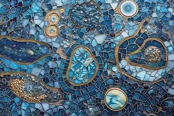 Abstract blue marble background, granite mosaic. Generative AI.