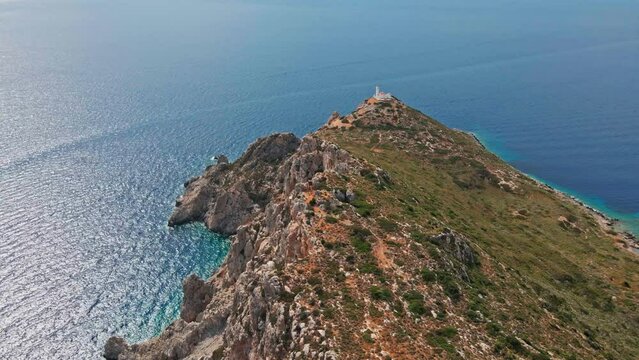 Aerial view of Lighthouse and Knidos or Cnidus an ancient city in Tekir burnu peninsula, Datca town, Mugla province, Turkey.
