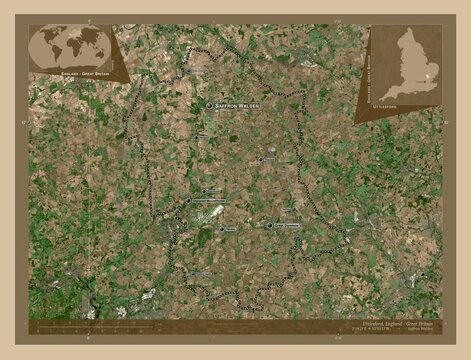 Uttlesford, England - Great Britain. Low-res satellite. Labelled points of cities