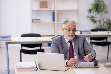 Obraz premium Old male employee working in the office