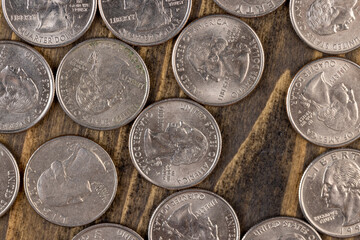 old American quarter dollar coins, close-up