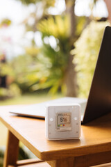 Air quality sensor CO₂ sensor monitor Indoor. Healthy work environment in coworking space....