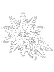 Flowers  Leaves Coloring page Adult.Contour drawing of a mandala on a white background.  Vector illustration
