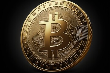 Isolated on white, a golden Bitcoin symbol depicts a round coin representing digital currency. Generative AI