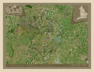 Warwickshire, England - Great Britain. High-res satellite. Labelled points of cities