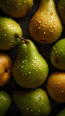 Fototapeta na wymiar Fresh Pear seamless background, adorned with glistening droplets of water. Top down view. Food Advertising photography. Commercial photography. Ai generative