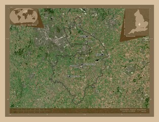 Warwickshire, England - Great Britain. Low-res satellite. Labelled points of cities