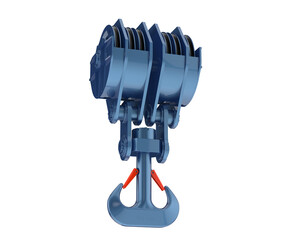 Crane hook with wheel isolated on transparent background. 3d rendering - illustration