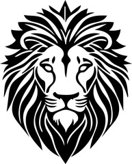 Lion head mascot logo in black and white, vector illustration 