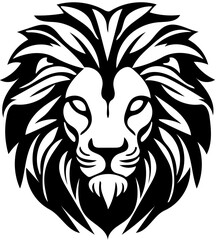 Lion head mascot logo in black and white, vector illustration 