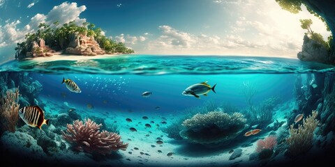 Fototapeta na wymiar lovely tropical marine environment Ocean and sky. Generative AI