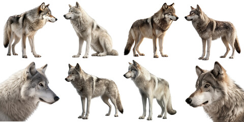 Wolf set over png background created with Ai technology