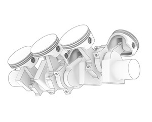 Crank shaft isolated on transparent background. 3d rendering - illustration