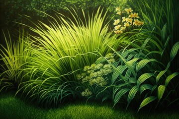 The garden's grass is lush and lovely. Generative AI
