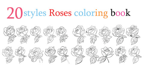 Twenty Roses Coloring Book showcases stunning depictions of three individual roses