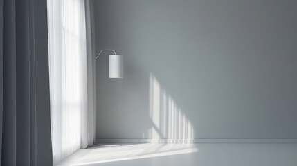 Simplicity in Design: Minimalistic Light Grey Background with Window Shadows for Product Presentation